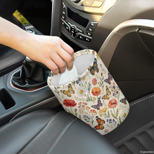 Image of Floral Daisy Butterfly Car Trash Can Garbage Bin Universal Hanging Cars Garbage Can Cars Interior Accessories Fit Most Vehicle SUV Truck