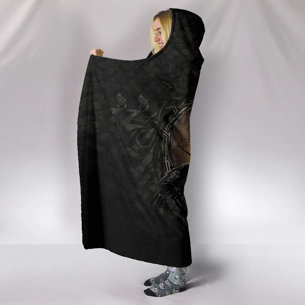 Coperta da Uomo con Cappuccio, Mantello Indossabile Indossabile Portatile Per Tatuaggio Grafico Mitologia Nordica Scandinava Vichinga Stampata in 3D, Super Morbido Caldo Comodo,World tree,80″ x 60″