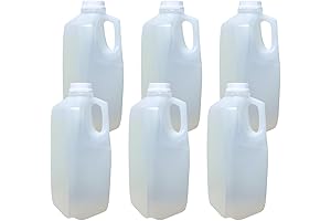 Half Gallon Plastic Milk Jugs, Translucent, Value Pack of 6