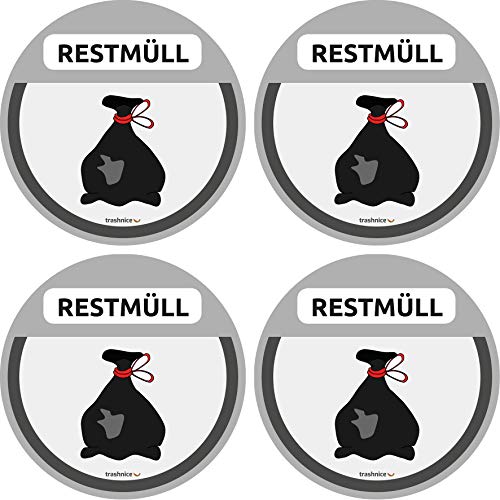 trashnice Restmüll Mülltrennung Aufkleber Mülltonne 4er Pack Abfalleimer Set Abfall Abfalleimer-Aufkleber 95 mm Cover