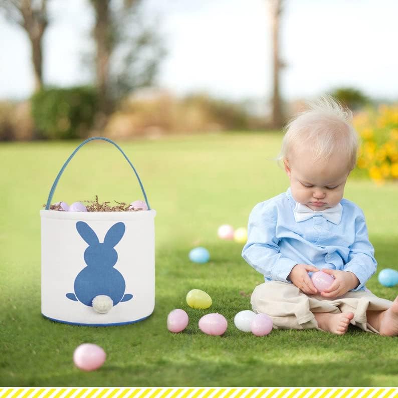 MONOBLANKS Easter Bunny Basket Bags, Rabbit Bucket Tote for Easter Egg Hunts Decorations Candy Gifts Storage (Blue) - Image 2