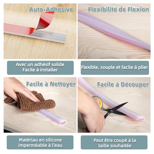 Duschschwelle, Wasserbarriere, Dusche, faltbar, neue Duschabdichtung aus Silikon, selbstklebend, Duschbarriere, geeignet für Rollstuhlzugang (1 m, transparent)