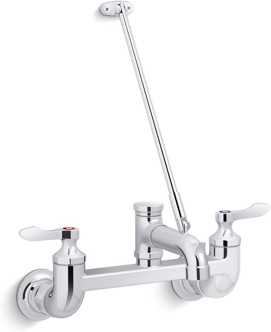 KOHLER TRITON BOWE® Wall Mount Service Sink Faucet with 4 3/8" Spout, Pail Hook, Wall braces and lever handles