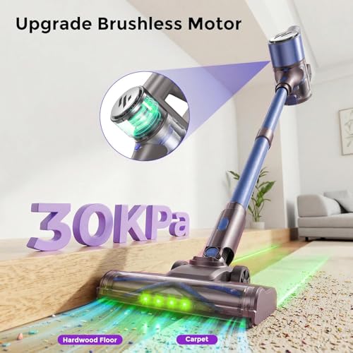 Image of MBTTODF Cordless Vacuum Cleaner,Vacuum Cleaner for Home with Brushless Motor,Lightweight Stick Vacuum with Self-Standing and Touch Screen,Hardwood Floor Vacuum for Pet Hair,Carpets,Tile(Sky Blue)