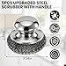 5PCS Steel Wool Scrubber with Handle,Stainless Steel Scrubber for Cast Iron Scrubber and Pot Scrubber, Steel Wool Pads with Handle for Kitchen Cast Iron, Kitchen Pots, Pans, Grill, Stoves, Sink