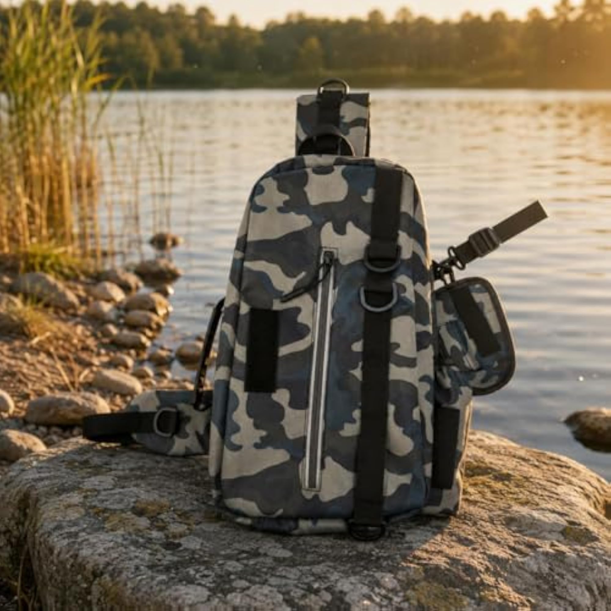 Fishing Shoulder Bag with Zippered Pocket, Outdoor Storage