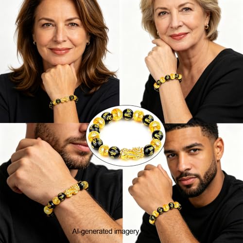 Image of LIYAPEI Black Obsidian Bracelet for Men Women - Feng Shui Wealth & Spiritual Protection Beaded Bracelet with Pi Xiu for Luck, Healing Crystal Stretch Wrist Jewelry, Unisex