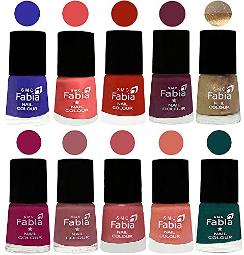 Image of SMC Fabia ALL IN ONE (PACK OF 10), Long Lasting Glossy Nail Polish, 6 ml Each, All Vibrant Colours,01768