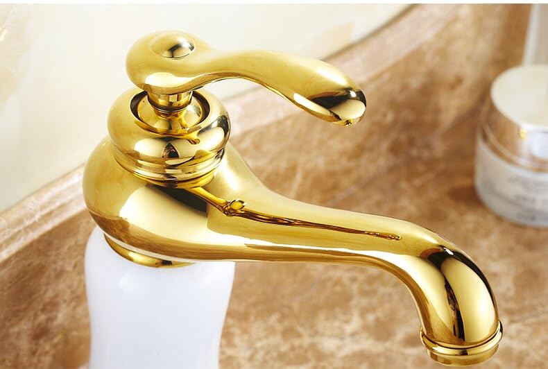Grifería lavabo dorada de lujo con monomando para un baño elegante modelo SLT0503 3