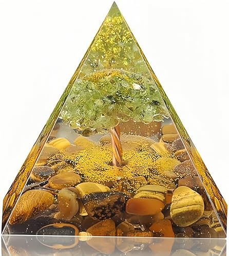 EternalOrgone Pirámide de orgón del árbol de la vida para energía positiva, peridoto de orgonita y ojo de tigre, pirámides de cristal curativo para reducir el estrés, chakras, reiki, curación EternalOrgone Pirámide de orgón del árbol de la vida para energía positiva, peridoto de orgonita y ojo de tigre, pirámides de cristal curativo para reducir el estrés, chakras, reiki, curación