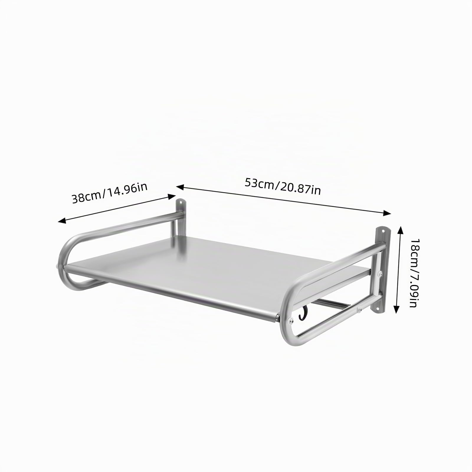 Soporte para microondas, estante de pared con 6 ganchos, capacidad de carga de 30 kg, soporte para microondas, estante de cocina para cocina, salón, estudio, baño