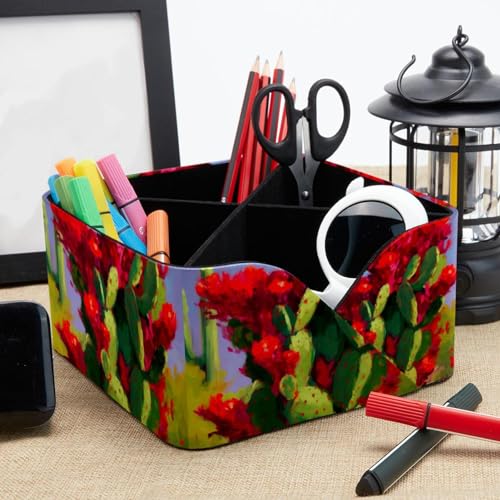 Organiseur de bureau fleurs de cactus rouges pour ranger les fournitures - 8