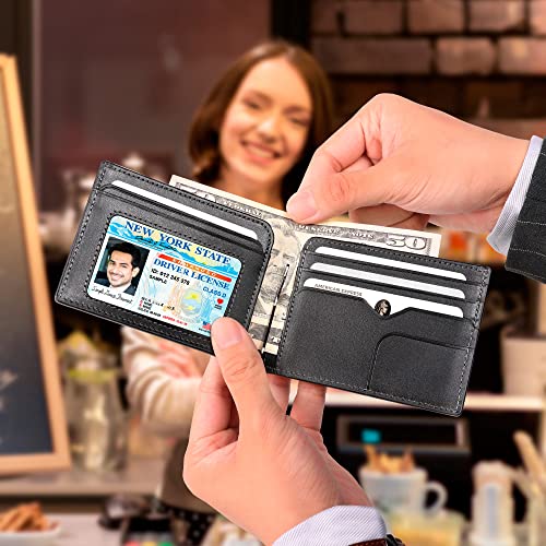 Wallet for Men Slim Minimalist Genuine Leather With Money Clip RFID Blocking Black3