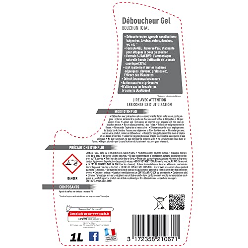SPADO - Gel déboucheur eau stagnante - Bouchons totaux et fosses septiques - Détruit les odeurs - Soude minérale concent