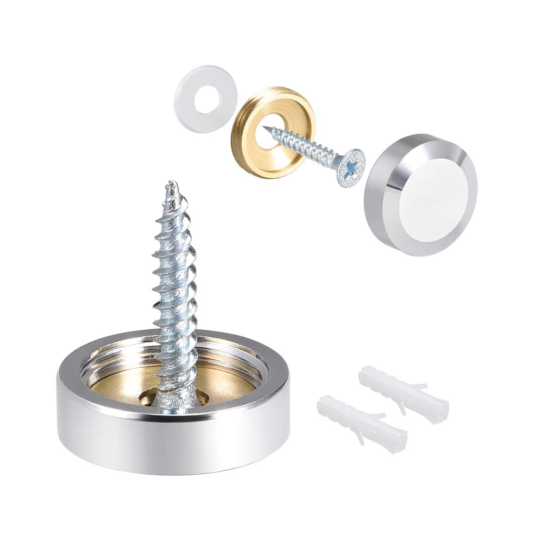 sourcing map Tornillos de Espejos, Tapas Decorativas Cubres Clavos, Acero Inoxidable Pulido 20mm x 6,8mm 8uds