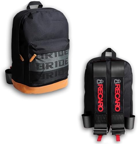 W-POWER JDM Bride Racing Laptop Travel Backpack Brown Bottom with Adjustable Harness Straps (RECARO-BK)