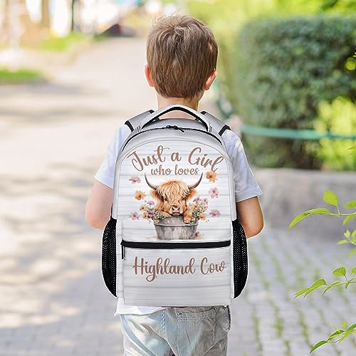 Highland Cow Backpack for Girls Boys, 16 Inch White Backpacks for School, Cute, Adjustable Straps, Durable, Lightweight, Large Capacity Bookbag for Kids2