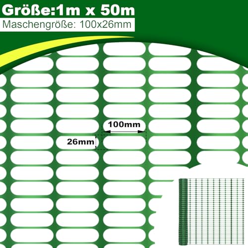 Fiqops Begrenzungszaun,1x50m Mobiler Hundezaun ,Steckzaun für Hunde Geschnitten Werden,Geflügelzaun für Hühner und Haustiere, Hundezaun Garten aus HDPE,Zaun für Hunde Grün