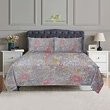 A2Z Premier Solution Multiple Floral Design Bed Sheet - Light Grey with Purple Shade 100% Cotton She
