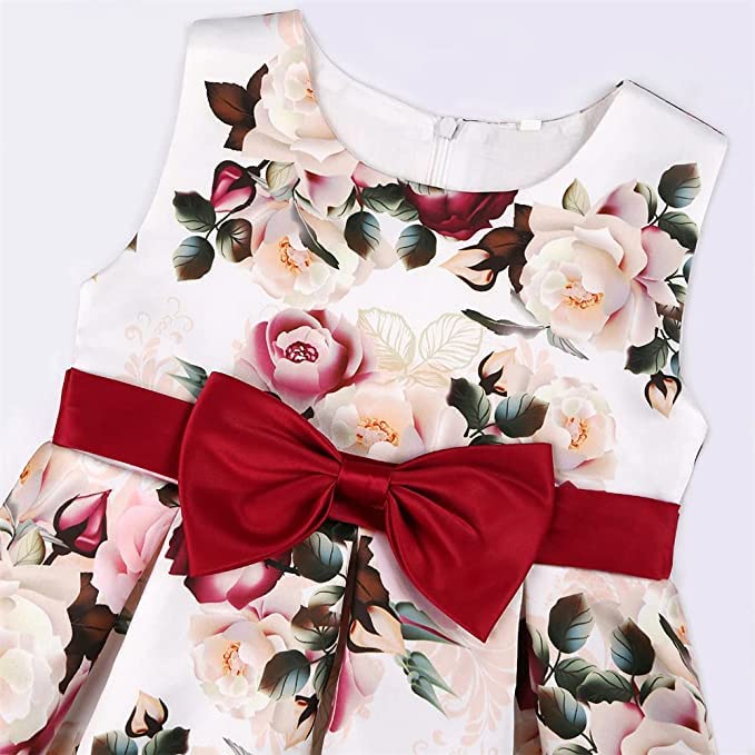 Image of Buy & Try Girl's Satin Floral Printed Frock Short Knee Length Short Sleeve Dora Frocks Dress.