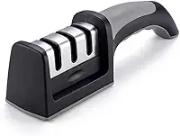 Afiador de Facas 3 em 1 Profissional – Afiar, Amolar e Polir – Cabo Ergonômico Antiderrapante – Aço Inoxidável e Cerâmica – Ideal para Cozinha Doméstica e Profissional