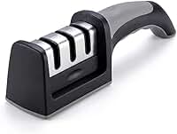 Afiador de Facas 3 em 1 Profissional – Afiar, Amolar e Polir – Cabo Ergonômico Antiderrapante – Aço Inoxidável e Cerâmica – Ideal para Cozinha Doméstica e Profissional