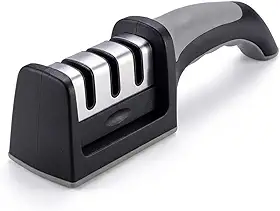 Afiador de Facas 3 em 1 Profissional – Afiar, Amolar e Polir – Cabo Ergonômico Antiderrapante – Aço Inoxidável e Cerâmica – Ideal para Cozinha Doméstica e Profissional