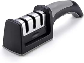 Afiador de Facas 3 em 1 Profissional – Afiar, Amolar e Polir – Cabo Ergonômico Antiderrapante – Aço Inoxidável e Cerâmica – Ideal para Cozinha Doméstica e Profissional