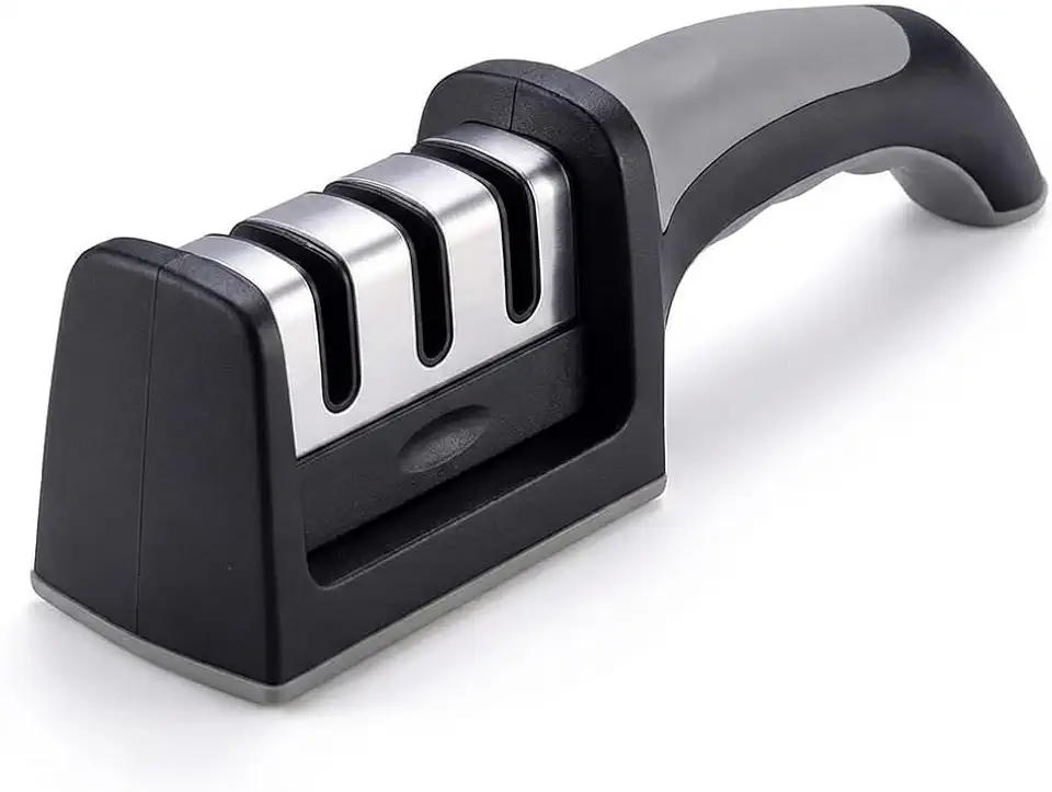 Afiador de Facas 3 em 1 Profissional – Afiar, Amolar e Polir – Cabo Ergonômico Antiderrapante – Aço Inoxidável e Cerâmica – Ideal para Cozinha Doméstica e Profissional