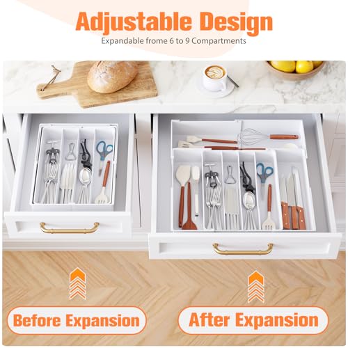 Ceecysaa Cutlery Organizer, Expandable Utensil Organizer for Kitchen, Utensil Holder, 7 Compartments,Adjustable Cutlery Tray Drawer Organizer for Spoons Forks Knives,White by Ceecysaa - Image 7
