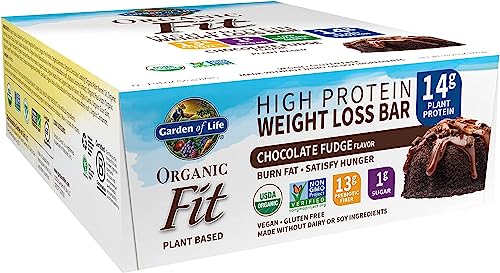 Garden of Life High Protein Bars for Weight Loss - Organic Fit Bar, Chocolate Fudge (12 per carton) - Burn Fat, Satisfy Hunger and Fight Cravings, Low Sugar Plant Protein Bar with Fiber
