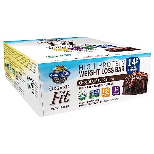 Garden of Life High Protein Bars for Weight Loss - Organic Fit Bar, Chocolate Fudge (12 per carton) - Burn Fat, Satisfy Hunger and Fight Cravings, Low Sugar Plant Protein Bar with Fiber