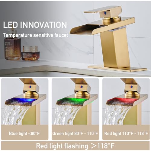 Image of AVSIILE LED Bathroom Sink Faucet, Brushed Gold, Stainless Steel Spout