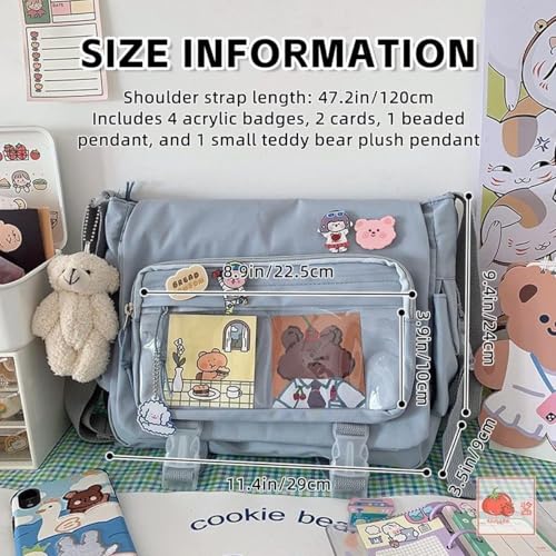 Image of Kawaii Crossbody Ita Bag for Women with Pin & Plush Bear - Japanese Messenger Bags Y2K Shoulder Purse