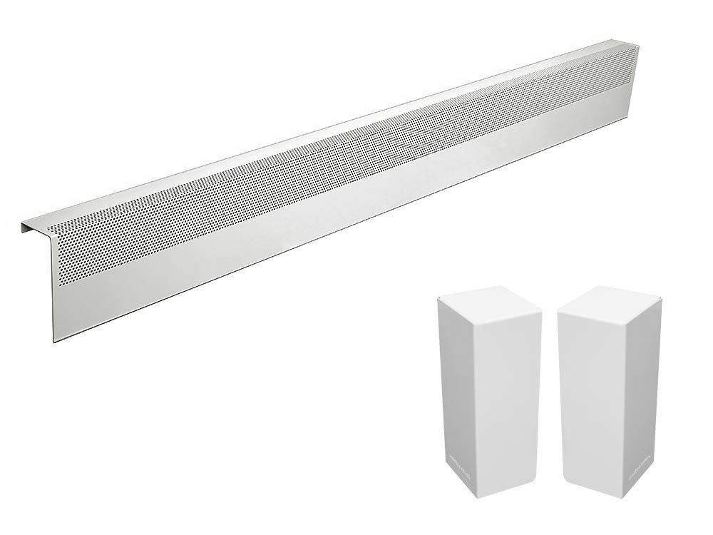 Baseboarders Basic Series 5 ft Galvanized Steel Easy Slip-On Baseboard Heater Cover + Left & Right Endcaps for Hydronic [Water] Systems - White [5 ft Cover + L&R End Caps Bundle]