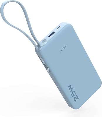 JUOVI Power Bank 25W 10000mah, Caricabatterie Portatile con Cavi Integrato USB-C e Display LED, Powerbank Ricarica Rapida per iPhone 17 16 15 14 Samsung S24 S23 iPad e Tablets