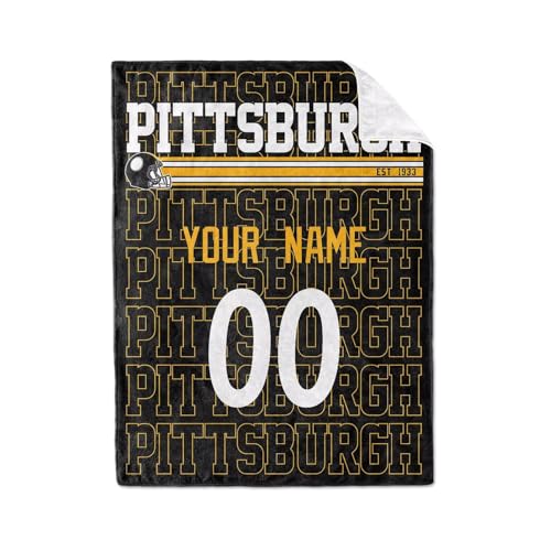 Image of ANTKING Pittsburgh Throw Blanket for Men Women Boy Custom Name and Number Gifts