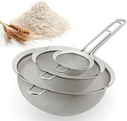 Spring Chef Premium Fine Mesh Strainers, 100% Stainless Steel, Set of 3 Kitchen Sieves