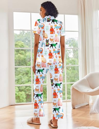 Image of Ekouaer 2 Piece Satin Short Sleeve Pajamas Set Button Down Sleepwear | Soft Pjs Set Classic Loungewear for Wedding, Party, Home, Daily Wear, Date Nights