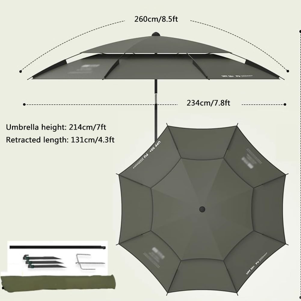 Parasol Tarasowy, Wiatroszczelny Parasol Stołowy z Kotwicą do Piasku, Regulowana Ochrona Przeciwsłoneczna do Basenu, Ogrodu i Podróży(Beige,260cm/8.5ft)