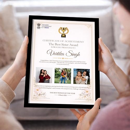 Image of Customized Photo Frame Wall Decor Award, Certificate Gift For Sister Mother Wife Girlfriend and Friend, Personalized Women's Day and Mothers Day Photo Frame Gift For Home Living room Bedroom 23x32 cm