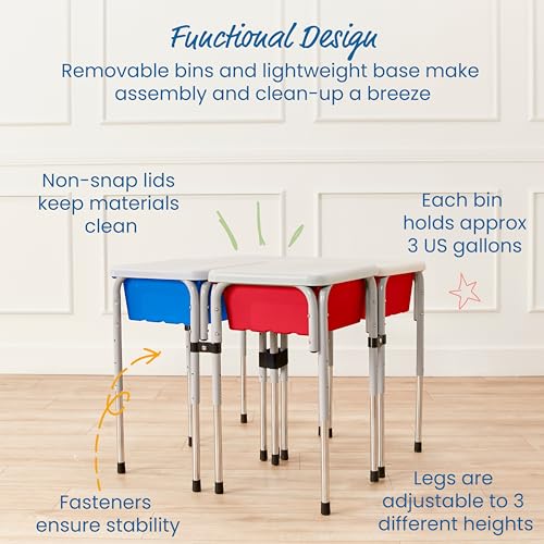 Image of ECR4Kids 4-Station Sand and Water Adjustable Play Table, Sensory Bins, Blue /Red