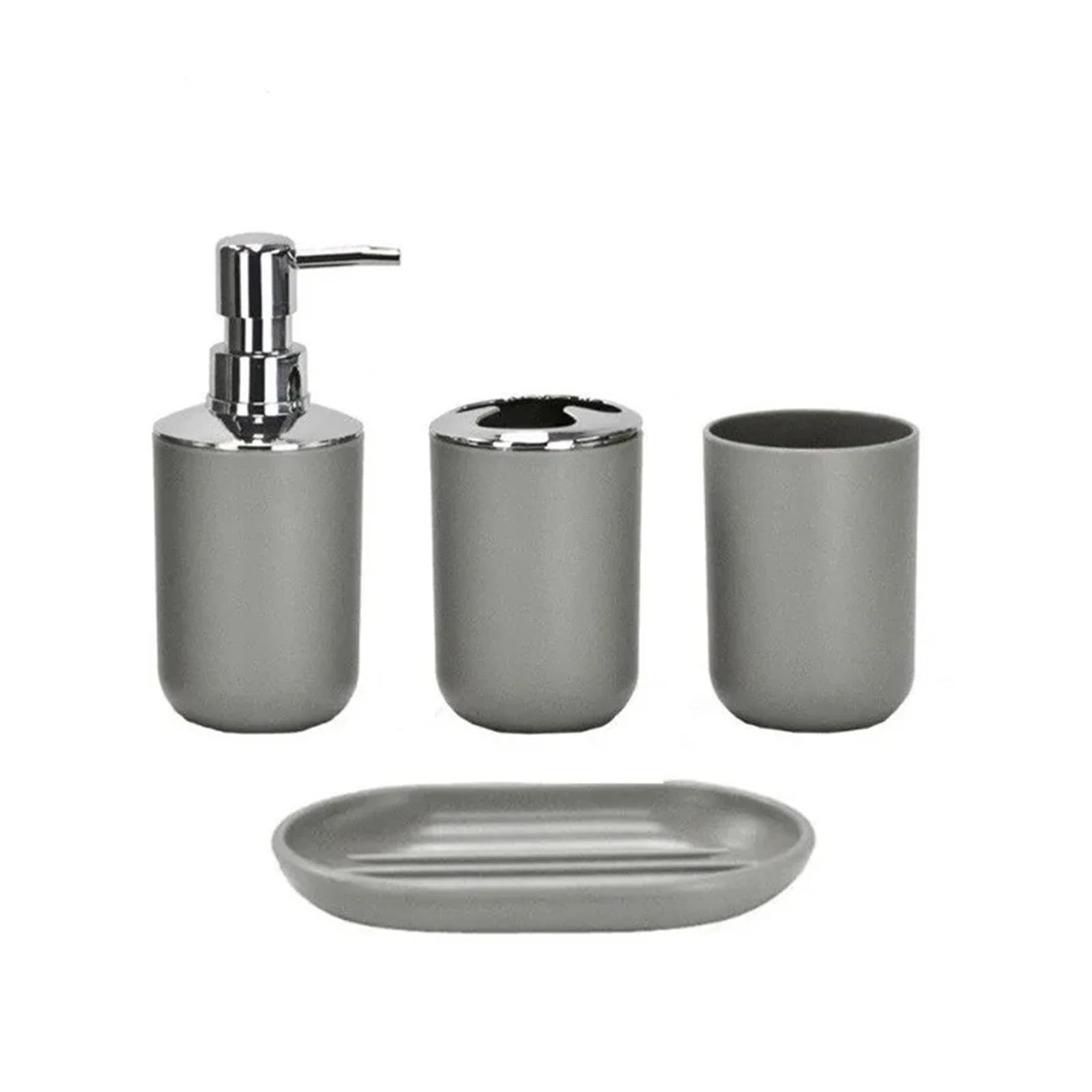 Badezimmer Zubehör Set 6-teiliges Badezimmer-Set, Seifenspender, Zahnbürstenhalter, Toilettenbürste, Mülleimer, Seifenschale, Badezimmer-Dosen-Set(Gray 4 Set)