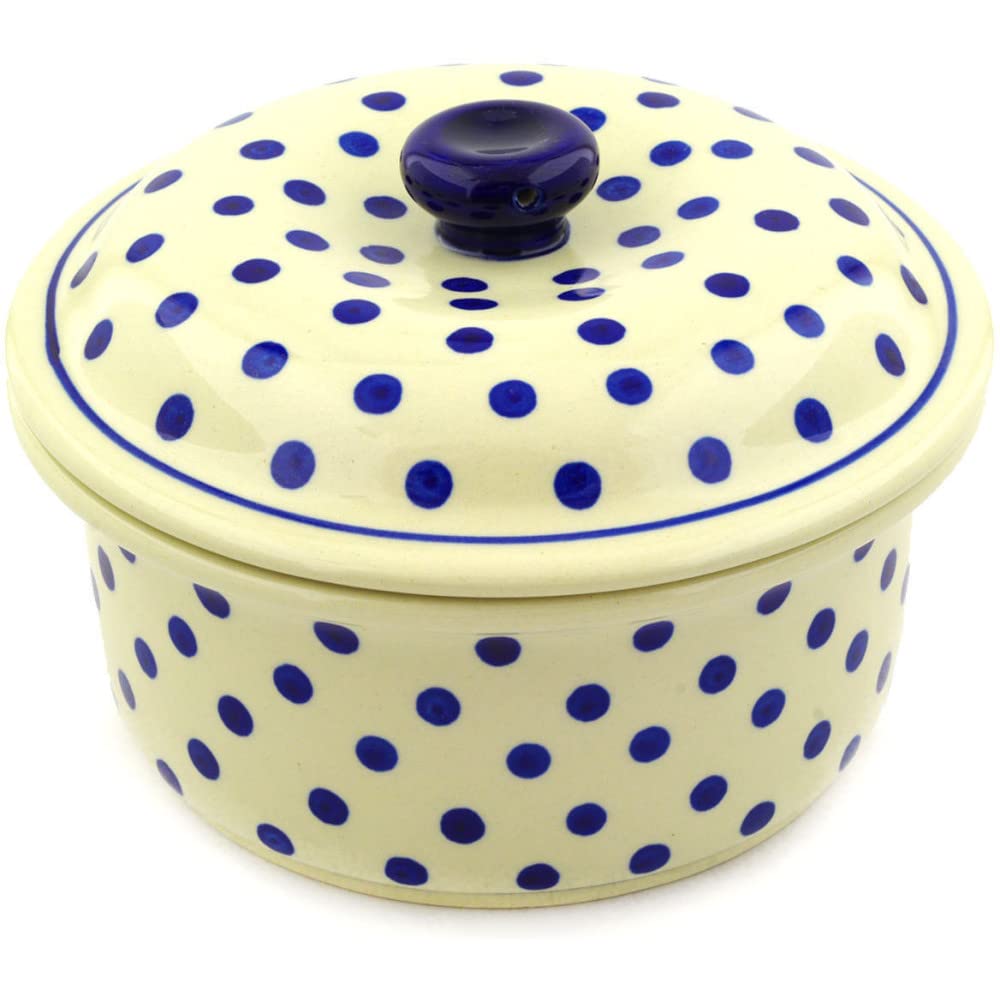 Polish Pottery 7¾-inch Dish with Cover (Polka Dot Theme) + Certificate of Authenticity