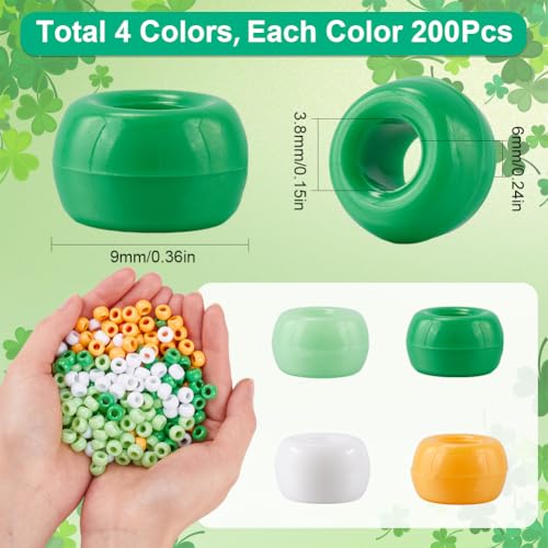SOFPLATE 800Pcs 4 Colors St Patricks Day Pony Beads Green Pony Beads Bulk Plastic White Yellow Lucky Small Loose Bead Set for jewellery Making Friendship Bracelet Necklace DIY Wedding Hair Beading - Image 2