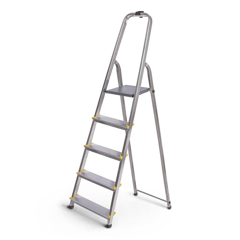 HOSTRÖM Escabeau 5 marches DURA Pliable, marchepied léger en Aluminium, Hauteur Plateforme 97cm, Pieds antidérapants, Charge 150kg, Garantie 5 Ans