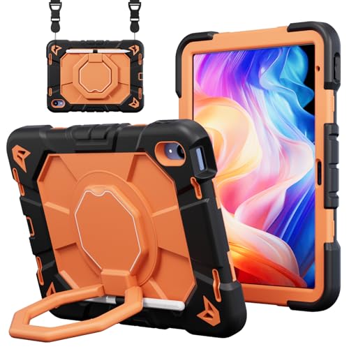 Coque Samsung Galaxy Tab A9 antichoc enfant avec support rotatif et bandoulière - Noir Orange