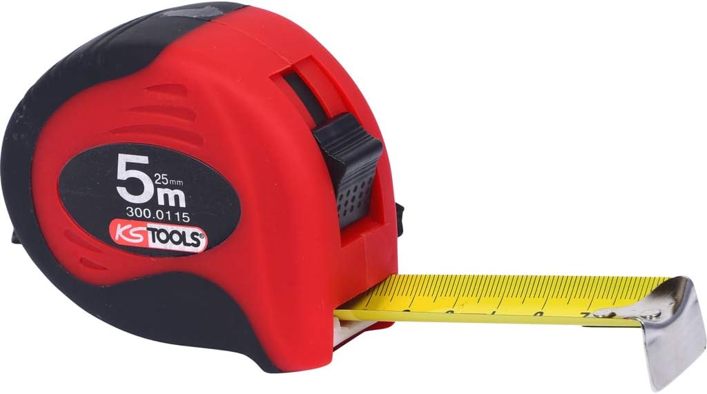 KS Tools 300.0115 Tape measure with locking device and belt clip, black red, 5m, 25mm