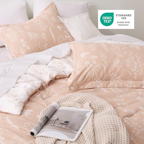 Image of Bedsure Queen Comforter Set - Blush Pink Bed Set, 3 Pieces Cute Floral Bedding, 1 Soft Reversible Botanical Flowers Comforter and 2 Pillow Shams