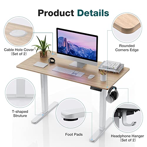 Sweetcrispy Electric Standing Desk,48 x 24in Adjustable Height Electric Stand up Desk Standing Computer Desk Home Office Desk Ergonomic Workstation with 3 Memory Controller, Bamboo Texture